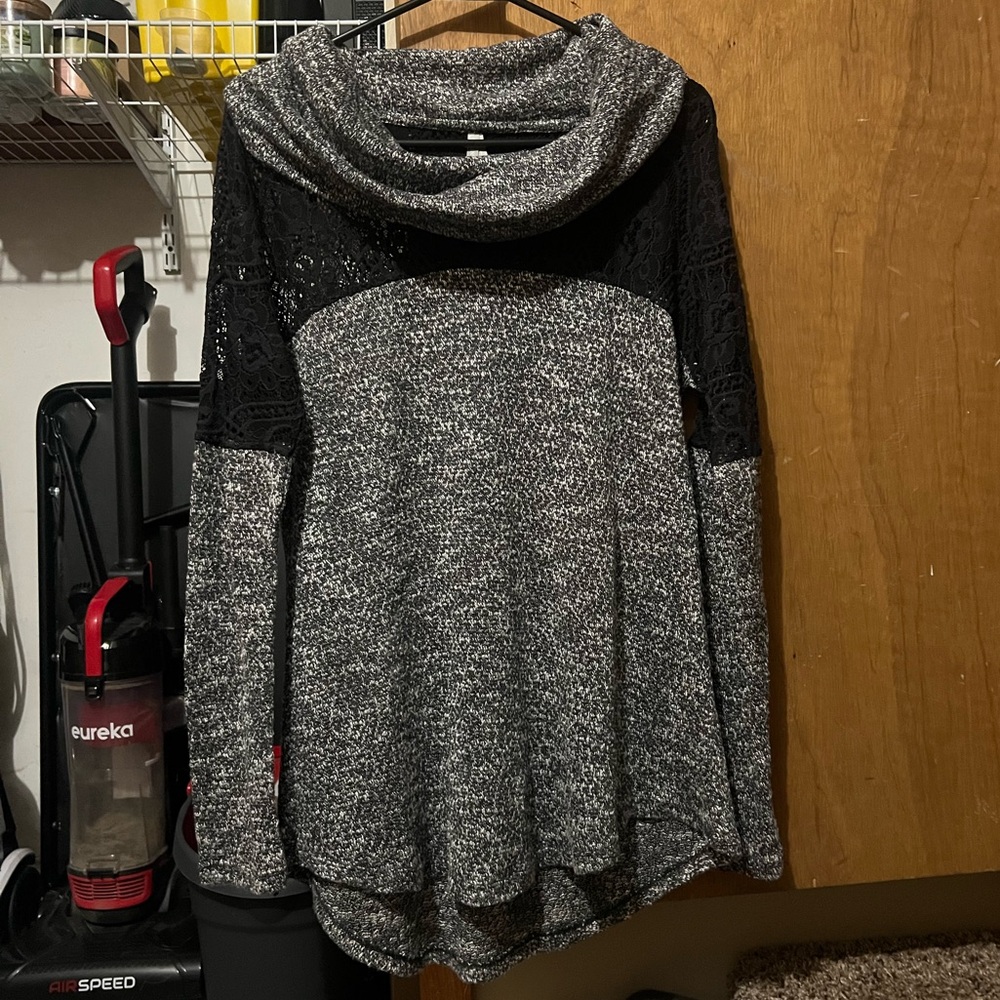 Vanity Black and Gray Women's Cowl Neck Sweater